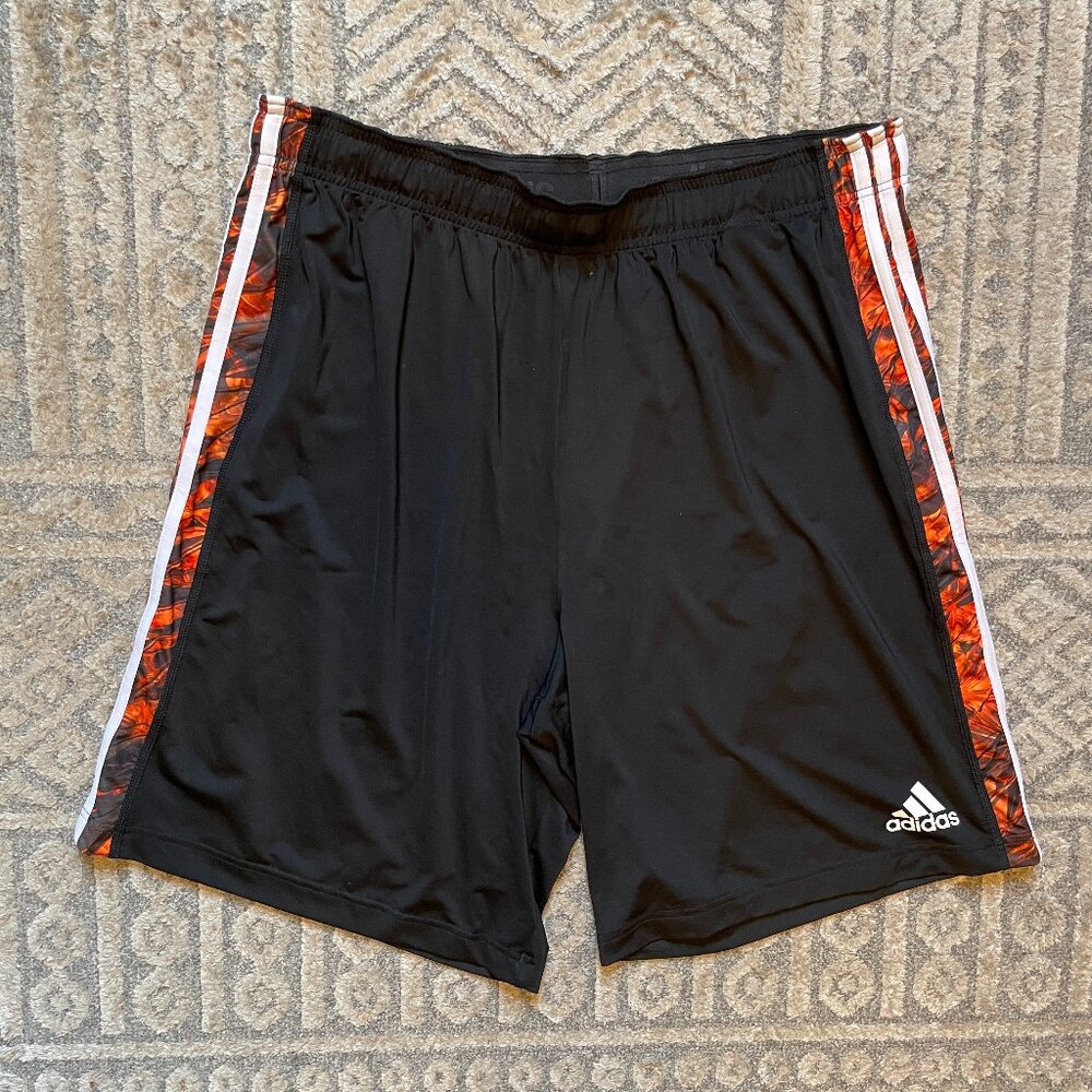 Adidas Climalite Althetic Gym Running Shorts Black, Orange, White Stripes XL